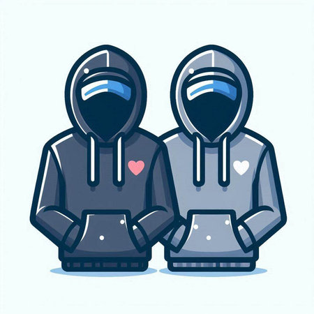 Illustration of two hooded jackets with a heart on the chestのイラスト素材