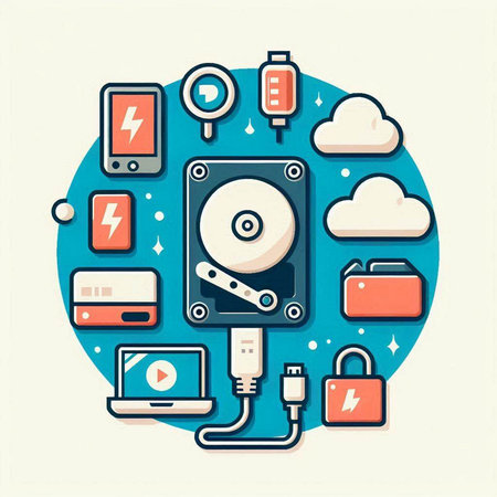Flat design vector illustration concept of cloud computing and data storage technology.のイラスト素材