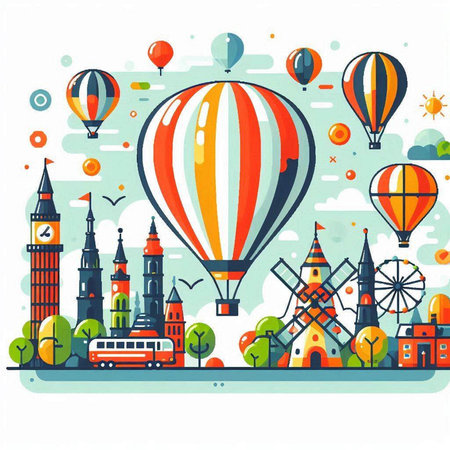 Traveling around the world. Colorful vector illustration in flat styleのイラスト素材