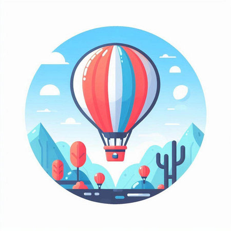 Colorful hot air balloon in the blue sky. Vector illustration.のイラスト素材