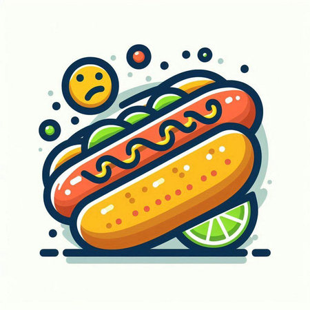 Hot dog with smiley face. Fast food icon. Vector illustration.のイラスト素材