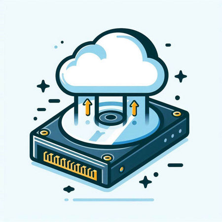 Data storage isometric vector illustration. Computer hard drive and cloud computing concept.のイラスト素材