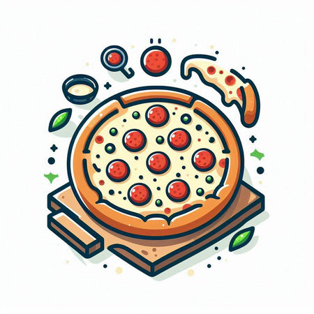 Pizza slice with pepperoni and mozzarella cheese. Vector illustration.のイラスト素材
