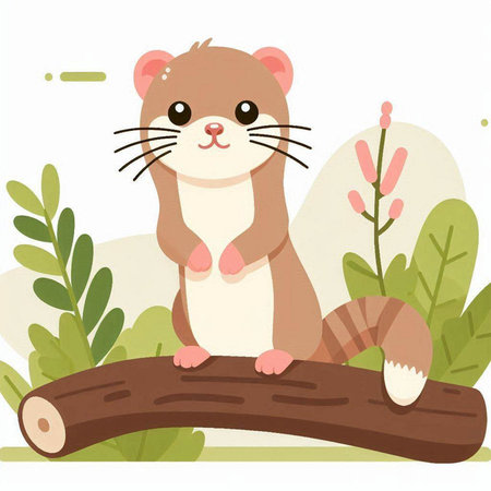 Funny beaver sits on a tree branch. Vector illustration.のイラスト素材