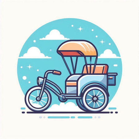 Illustration of a tricycle in the sky. Vector illustration.のイラスト素材