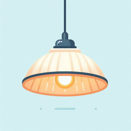 Illustration of a hanging light bulb in a flat design style.のイラスト素材