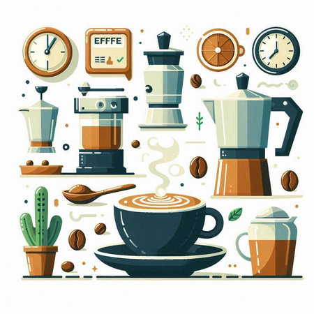 Coffee time icons set in flat style. Vector illustration.のイラスト素材