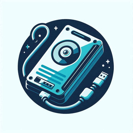 Electronic music player. Vector illustration of a music player with headphones.のイラスト素材