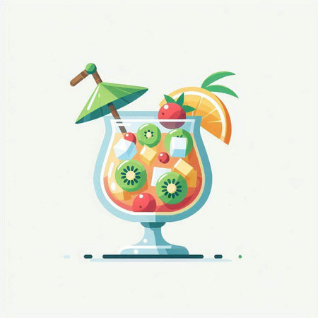 Cocktail with fruit and ice. Vector illustration in flat style.のイラスト素材