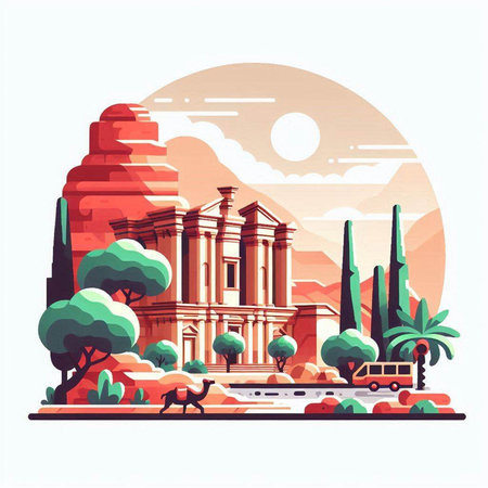 Travel to Egypt. Vector illustration in flat style. Landmarks of Egypt.のイラスト素材