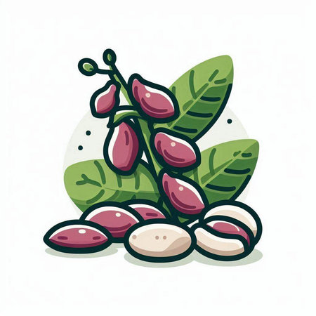 Coffee beans with leaves. Vector hand drawn illustration in cartoon style.のイラスト素材
