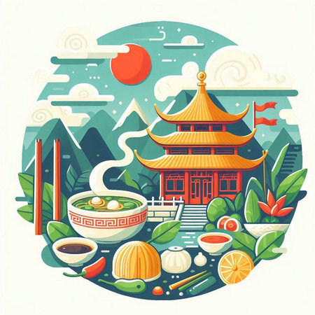 Vector illustration of Chinese restaurant in the flat style. Vector illustration.のイラスト素材