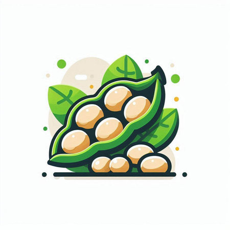 Soybean flat icon. Vector illustration of soybean with leaves.のイラスト素材