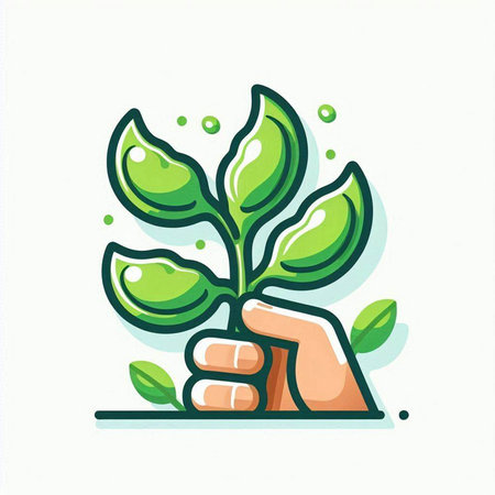 Hand holding a green sprout on white background. Vector illustration.のイラスト素材