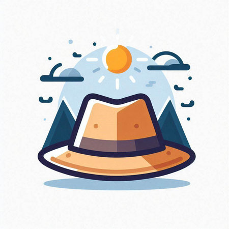 Illustration of hat with sun and mountains in the background - vectorのイラスト素材