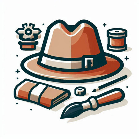 Vector illustration of a cowboy hat with a mustache and a pipe.のイラスト素材