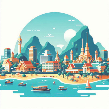 Thailand Landmark Global Travel And Journey Background. Vector Illustration.のイラスト素材