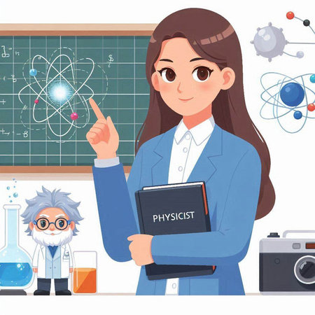 Scientist woman in chemistry class. Education and science concept. Vector illustrationのイラスト素材