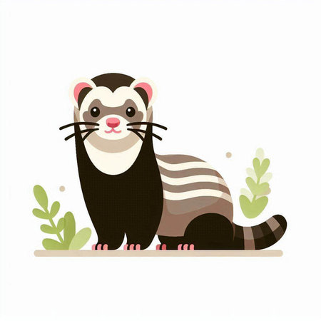 Cute ferret on a white background. Vector illustration in flat style.のイラスト素材