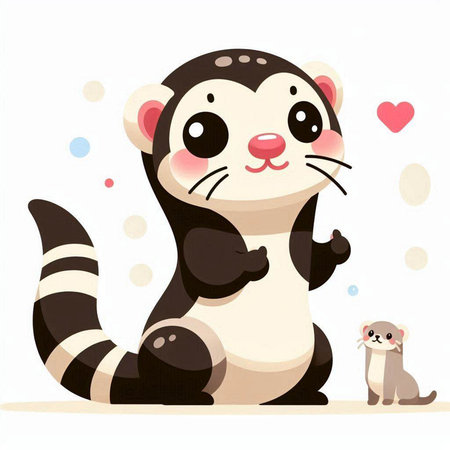 Cute cartoon otter and mouse on white background. Vector illustration.のイラスト素材