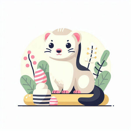 Cute ferret sitting on the table. Vector flat illustration.のイラスト素材