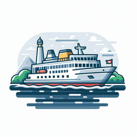 Cruise ship on the sea. Vector illustration. Flat style.のイラスト素材