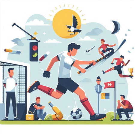 Soccer player in action. Flat vector illustration. Cartoon style.のイラスト素材