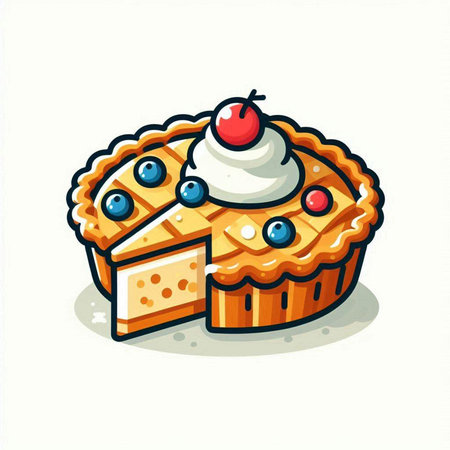 Cake with cream and berries. Vector illustration in cartoon style.のイラスト素材