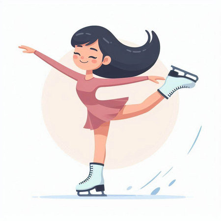 Cute little girl figure skating. Vector illustration in cartoon style.のイラスト素材