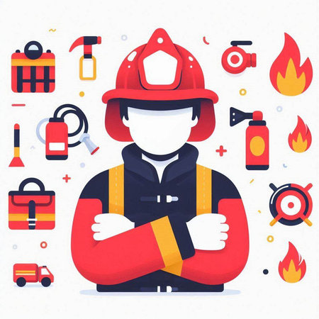 Firefighter, fireman, fireman, firefighter, fireman, fireman, firefighter, fireman, fireman, fireman, fireman, fireman, fireman, fireman, firefighting, vector illustrationのイラスト素材