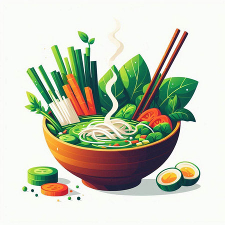 Noodle soup in a bowl with chopsticks. Vector illustration.のイラスト素材
