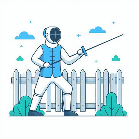Fencing. Vector illustration in a flat style. Fencing.のイラスト素材