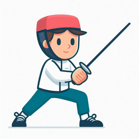 Fencing. Vector illustration of a young man in a cap with a sword.のイラスト素材