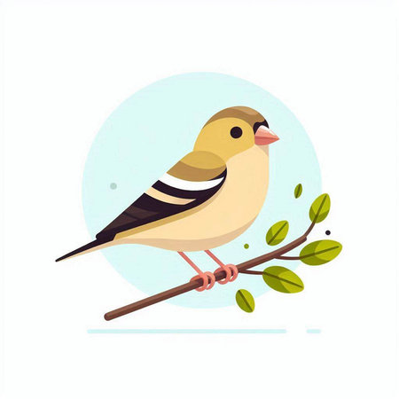 Chaffinch bird sitting on a branch. Flat vector illustration.のイラスト素材