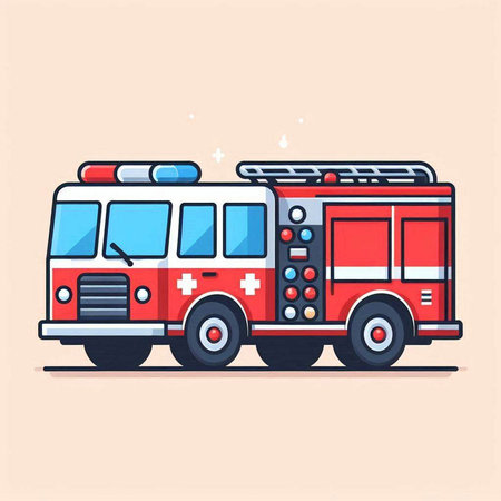Fire engine. Flat vector illustration. Isolated on white background.のイラスト素材