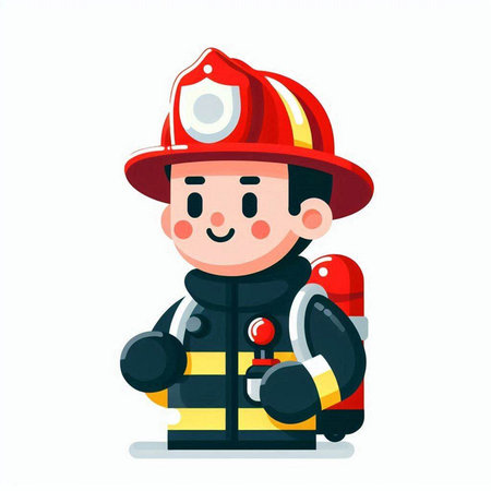 Cartoon fireman character. Vector illustration in a flat style.のイラスト素材