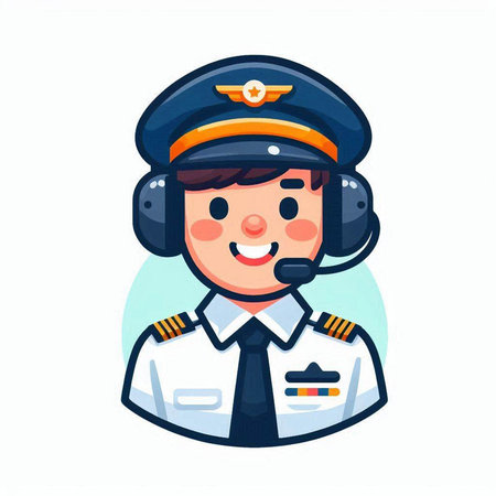 Cute boy pilot in uniform. Cartoon character. Vector illustration.のイラスト素材