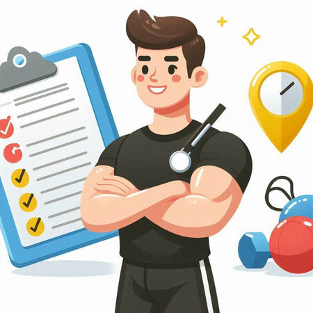 Man with stethoscope and clipboard. Vector illustration in cartoon style.のイラスト素材