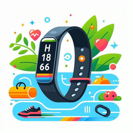 Fitness tracker flat style vector illustration. Smart watch with fitness tracker.のイラスト素材