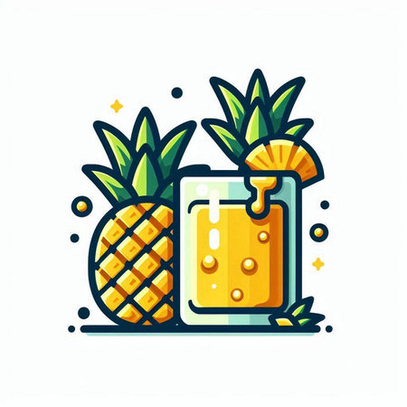 Pineapple juice icon. Vector illustration of pineapple juice in a glass.のイラスト素材