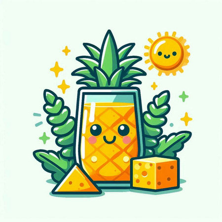 Cute pineapple juice character with happy face, cartoon vector illustration.のイラスト素材