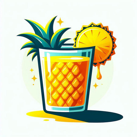 Cocktail with pineapple and lemon on white background. Vector illustration.のイラスト素材