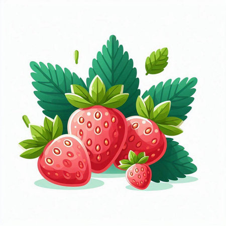 Strawberries and leaves isolated on white background. Vector illustration.のイラスト素材