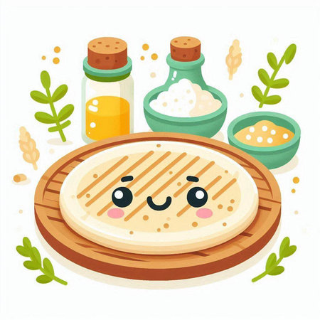 Kawaii vector illustration of a pita bread with various ingredients.のイラスト素材