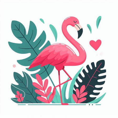 Flamingo vector illustration. Tropical pink flamingo in flat style.のイラスト素材