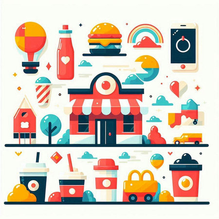 Flat design modern vector illustration concept of fast food and shopping.のイラスト素材
