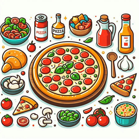 Pizza icons set. Cartoon illustration of pizza vector icons for web designのイラスト素材