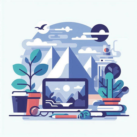 Flat design modern vector illustration concept of online education, e-learning, e-learning, distance learning, webinar.のイラスト素材