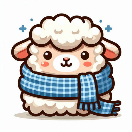 Cute sheep wearing scarf and shawl. Vector illustration.のイラスト素材
