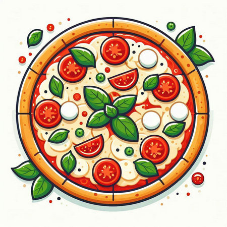 Pizza with mozzarella, tomato and basil. Vector illustration.のイラスト素材